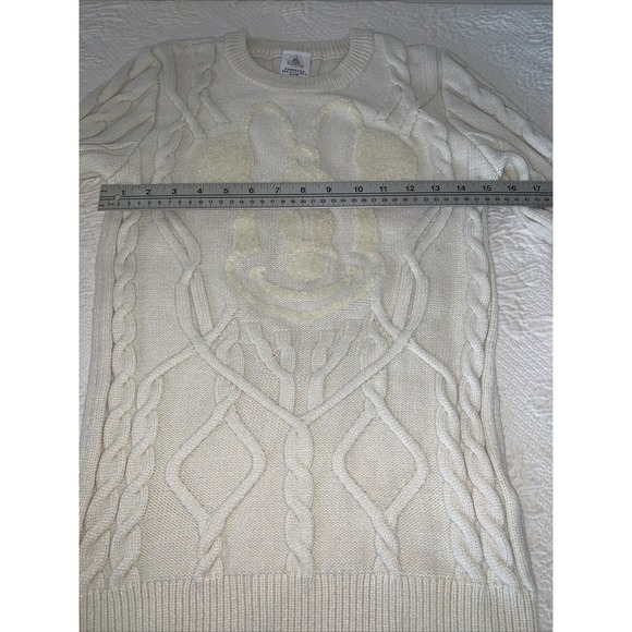 Disney Sweater Women Medium Ivory Cable Knit MINNIE MOUSE Large Logo Classic - Picture 6 of 8
